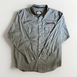 Harley Davidson Metal Snap‎ Shirt Mens LG Grey Long Sleeve Pockets Embroidered
